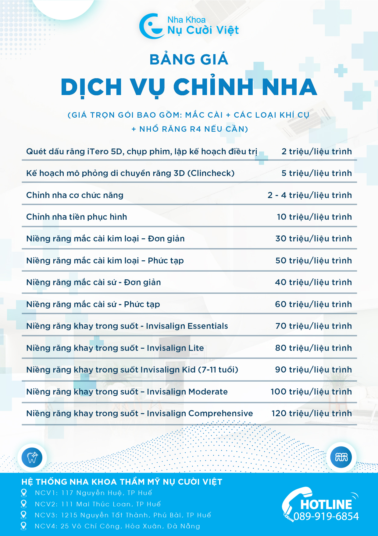 bảng giá niềng răng invisalign